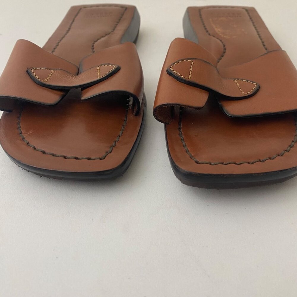 Ralph Lauren Sandals Shoes Slides Brown Leather - Picture 2 of 8